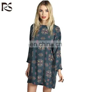 Wholesale Latest Retro Women Print Long Sleeve Vintage Dress thumbnail-1