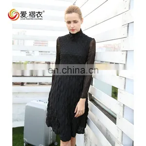 Ladies Elegant Sexy Long Sleeve High Neck One - Piece Black Dresses With See Through Sleeve thumbnail-1