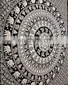 Twin and Queen Size Mandala White and Black Elephant Print Tapestry Wall Hanging Cheap China Usa Product thumbnail-1