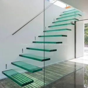 Indoor Frameless Glass Railing Steel Glass Floating Staircase Cost thumbnail-4