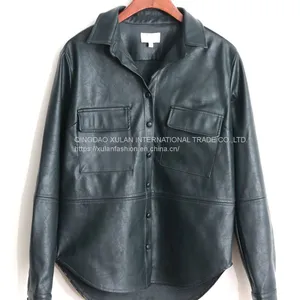 HOT SALE 2021 NEW FASHION LADIES'FAUX LEATHER PU SHIRT JACKET thumbnail-1