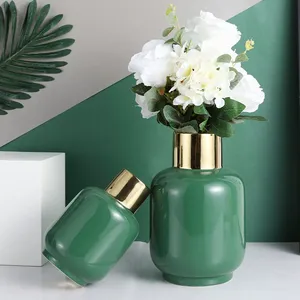 Natural Fresh Green And Gold Electroplate Beatiful Shape Ceramic Flower Vase For Display Case thumbnail-5
