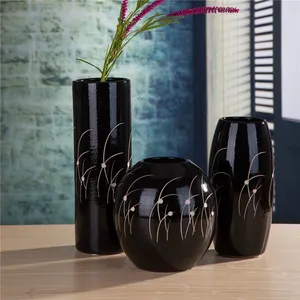 Large Black Japanese Style Hand Made Aloe High Temperature Ceramic Vase For Garden Flower Shop thumbnail-1