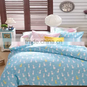 Blue Cat Print Sheets Animal Pattern Cotton Kids Quilt Set 4 Pcs Queen Size Children Bedding Set thumbnail-1