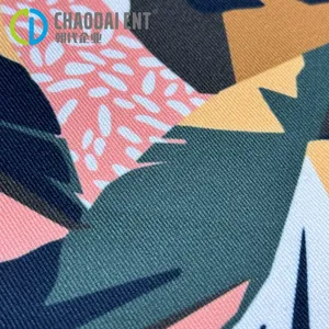 Eco-friendly Environmental Fabric 21S*21S 3/1Twill GRS Leaf Printed 100%RPET Recycled Polyester Canvas Fabric For Garment thumbnail-1