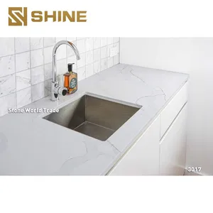 Widely Used White Calacatta Quartz Big Slab Counter Top for Kitchen Villa Bedroom Hotel Indoor for Table Top Dining Mall Use thumbnail-3