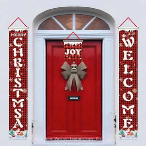 Wholesale Merry Christmas Porch Banners Buffalo Plaid Indoor Outdoor Hanging Signs for Home Party Decor Bulk thumbnail-4