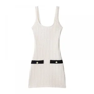 Women's Dress Stretch Knit Button-Detail Spaghetti Strap Short Dress thumbnail-2