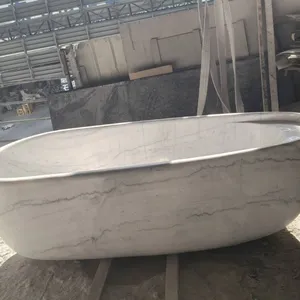High Quality Large Size White Color Customized Real Stone Marble Oval Bathtub Floor Free Standing Bathtub thumbnail-4