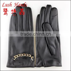 Ladies Touch Screen Leather Gloves With The Chain Accessories thumbnail-1