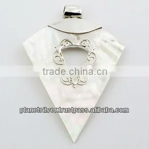 Ornate Sterling Silver Fan Cut Mother Of Pearl Pendant thumbnail-1