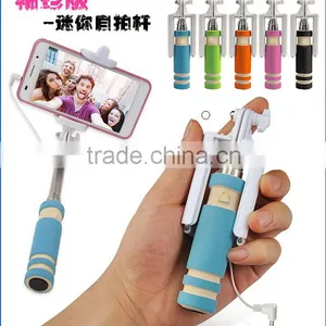 Green Close to 14cm Monopod Audio Cable Wired Selfie Stick Extendable Sefie for IPhone 6 Plus 5 5s 4s IOS for Samsung Android thumbnail-1