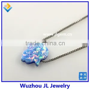 2015 New Arrived Synthetic S925 Sterling Silver Chain Light Blue Opal Hamsa Pendant Opal Jewelry thumbnail-4