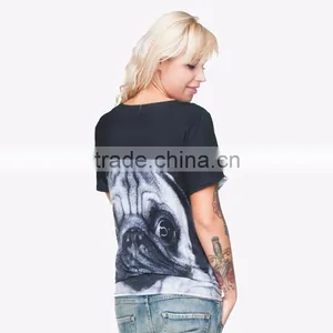 2015 New Latest Factory Small Quantity Wholesale Free Size Custom Printed Blank T-shirt Pug for Ladies Fashion Wear thumbnail-2
