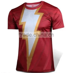 Polyester Spandex Short Sleeves Red Crew Neck Compression Shirt / Rash Guard With Flash Design thumbnail-1