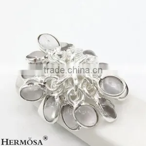 New 925 Sterling Silver Fashion Oval Shape Cluster Gems White Agate Ring thumbnail-1