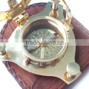 Beautiful Brass Maritime Gift Compass-Sundial Compass With Leather Box 13499 thumbnail-2