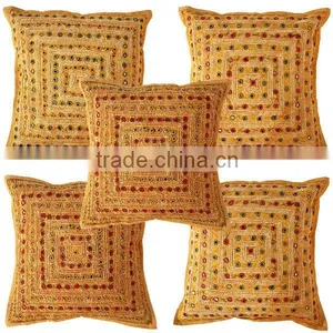 Ethnic Design Square Kantha Work Cotton Cushion Cover 45*45cm thumbnail-1