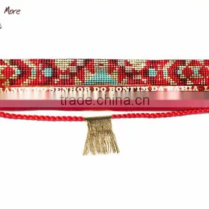 Multilayer Brazilian Red Mini Beads Bracelet With Gold Braided Tassel Bracelet thumbnail-1