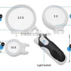 Amazon co Illuminated LED Handheld Magnifying Glass Set - 2.5X 5X and 16X Magnification Power - Handy Magnifier For Senior thumbnail-1