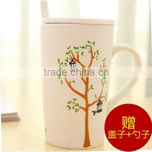 White Double Wall Ceramic Coffee Mug With Cover thumbnail-1