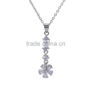 Fashion Long Flower Charm Necklace Wholesale Gold-Tone Silver Cubic Zirconic Necklace thumbnail-1