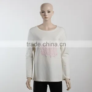 F5S10191 New Fashion White Flocking Print Women Long Sleeve T Shirts thumbnail-1