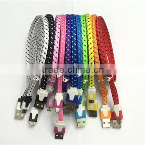 New Arrival Micro Colorful Noodle Flat Data Sync 3m USB Charging Cable for Cell Phone thumbnail-1