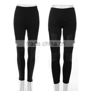 Cotton Personalized Cross Straps PU Leather Leggings Pants Stitching Black thumbnail-4