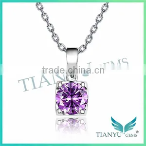 925 Sterling Silver Purple Round Moissantie Diamond Pendants Charms Necklace Jewelry thumbnail-1