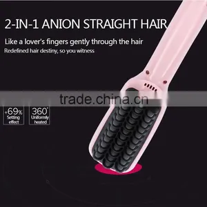 Pink Straightener Fast Beautiful Star Hair Straightener Comb Brush thumbnail-1