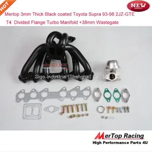Мертоп Черный покрытый толщиной 3 мм турбомаНифолд для Toyot* Supra 93-98 2JZ-GTE 2JZ с двойным турбированным разделенным фланцем +отводной клапан диаметром 38 мм thumbnail-1