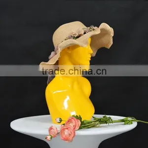 Fashion Fiberglass Yellow Female Mannequin Head For Scarf Display thumbnail-3