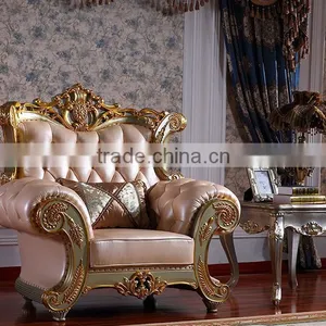 Luxury Palace Noble Living Room Furniture Solid Wood Hand Carved Genuine Leather Sofa Set thumbnail-2