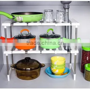 Kitchen Telescopic Plastic Sink Storage Shelf Rack/stainless Steel Kitchen Storage Rack thumbnail-2