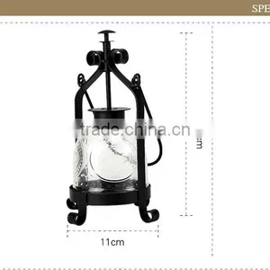 European Vintage Iron Glass Wedding Candle Lamp Portable Lantern Candle Holders Room Decoration Romantic Candlestick thumbnail-4