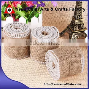 Natural Decorative Jute Hessian Burlap Ribbon With Pearl Wholesale thumbnail-1