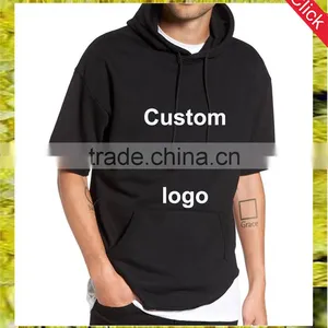 Wholesale Custom Logo Printing Short Sleeve Blank Hoodies Sweatshirts With Side Zips thumbnail-1