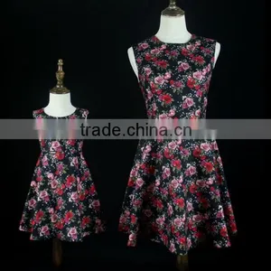Custom Fashion Sleeveless Floral Printed Family Matching Outfit Mother And Daughter Matching Dresses thumbnail-1