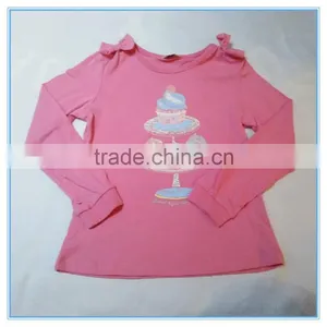 OEM Cotton Children Girls Long Sleeve Shirt, Girls Boutique t Shirt With Bowknot on Shoulder thumbnail-1