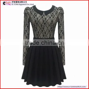 ET13003 Round Neckline Lace Skater Dress in Black thumbnail-1