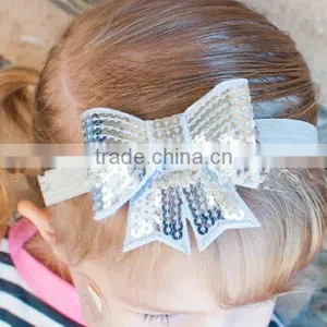 Wholesale Trade Kids Headwear Apparel Accessories Computer Embroidery Flash Bead Piece Big Bowknot 10 Colour Hair Accessories thumbnail-1