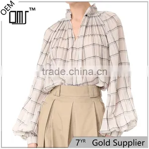 2017 OEM Spring Femme Airy Sand Windowpane Checks Tunic Blouse thumbnail-1