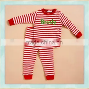 2017 Boutique Girl Set Red and White Stripes Embroidery Desgin Christmas Children Clothing or Pajamas Packing Box thumbnail-1