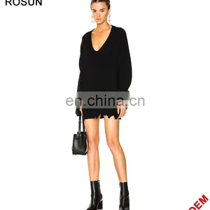 Women Plus Size Black Distressed Deep V Neck Knit Jumper thumbnail-1