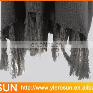 Ladies Trendy Crochet Fringe Poncho In Grey thumbnail-4