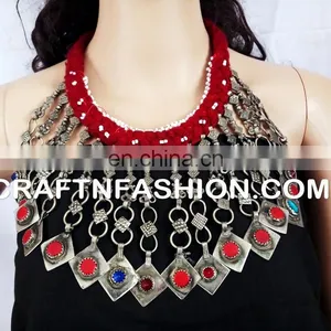 Afghani Ethnic Boho Gypsy Vintage Necklace Vintage Kuchi Tribal Coin Necklace - Afghani Ethnic Boho Gypsy Necklace thumbnail-1