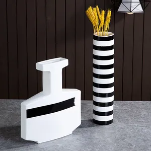 Nordic Modern Simple Art Glaze White Black Ceramic Flower Pot Vase For Hotel Decor thumbnail-1