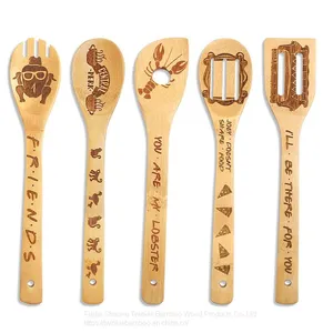Bamboo Kitchen Tool Bamboo Spoon Set Spatula Burned Wooden Cooking Spoons Set Tools thumbnail-1