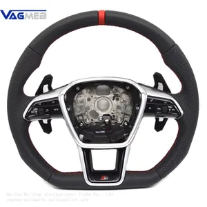 For Audi A6 C8 Punched Leather Red Stitching Multifunction Steering Wheel Assembly thumbnail-1